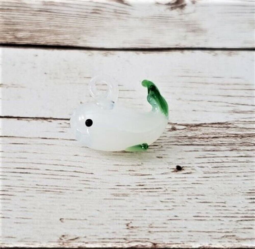 Handmade Glass Whale Pendant White & Green (No Chain Included) - New